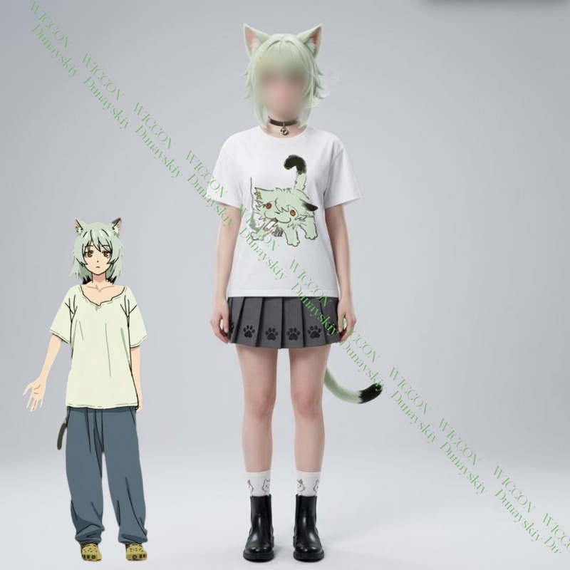 Anime Merchandise T-Shirts - Camiseta de Algodão Chainsmoker Cat Yaniko